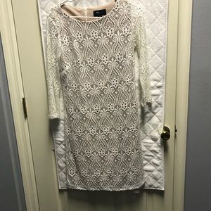 Eyelet white and tan dress NWOT